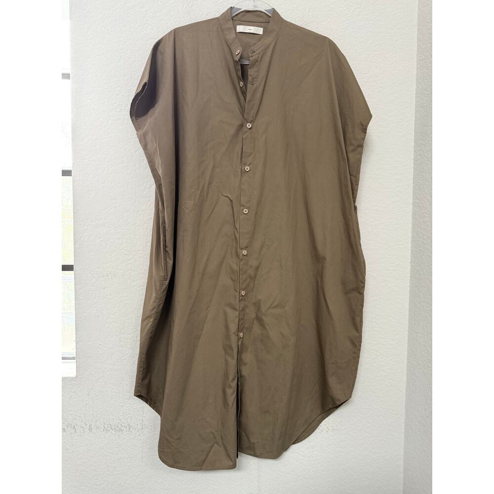 Smock Japan Button Up Sleeveless Shirt Dress Cotton Olive Size Small